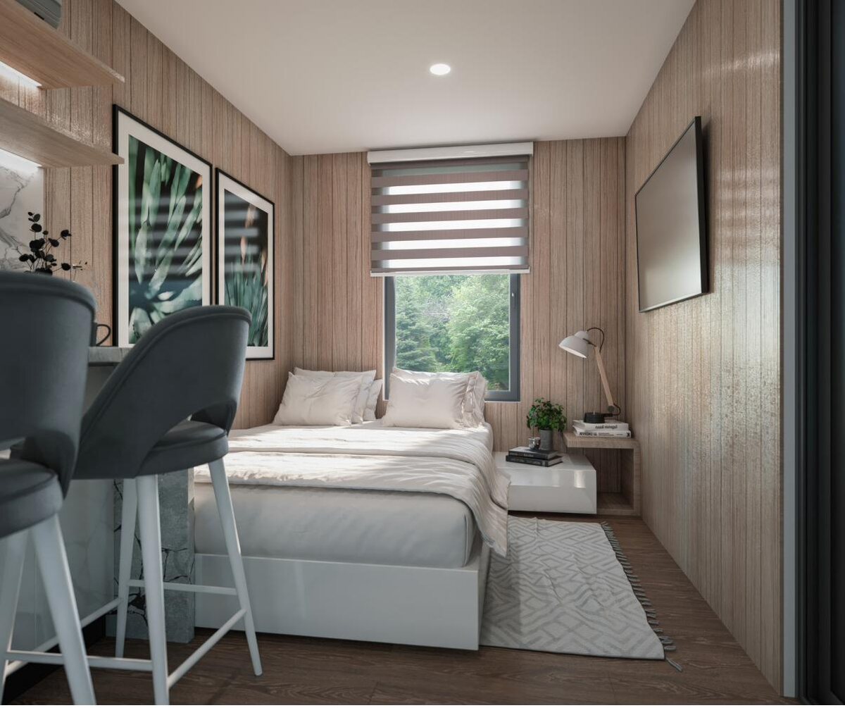 Echtes Bett in einem Micro-Hotel